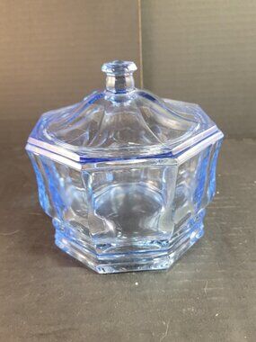 Indiana Glass Concord Candy Dish w/Lid, Transparent Ice Blue, Octagon, Vintage
